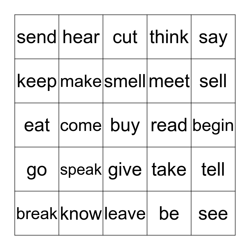 Irregular verbs B1 Bingo Card