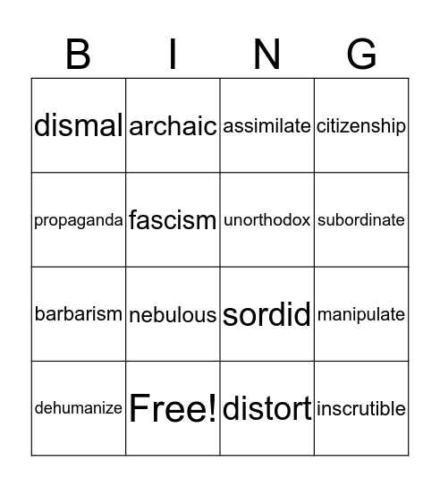 AP LIT Bingo Card