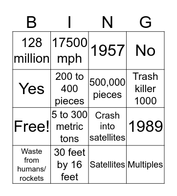 Space debris Bingo Card