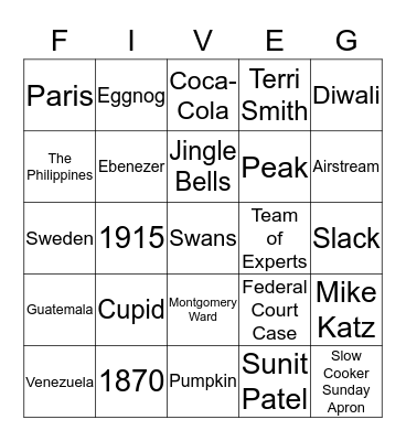 T-Mobile Holiday Bingo Card