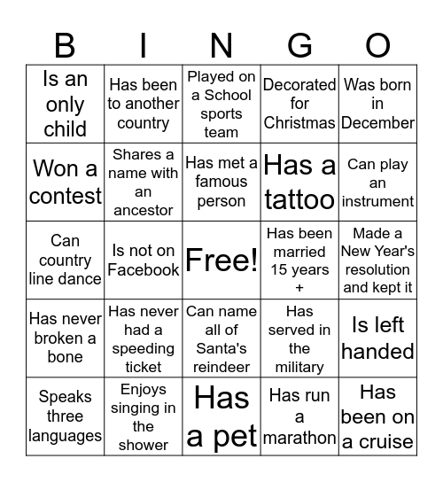 Trewon's Human Bingo Card