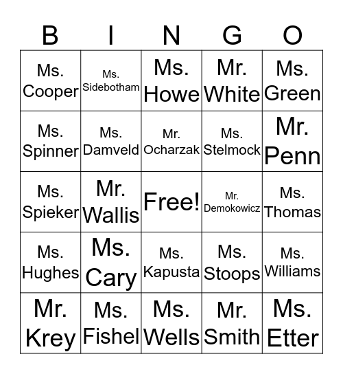 MGLVA Teacher Bingo Card