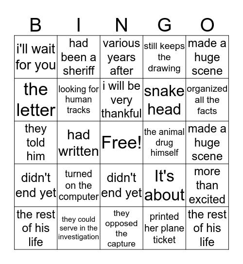 Untitled Bingo Card