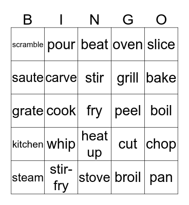 Food Preparation Bingo Card