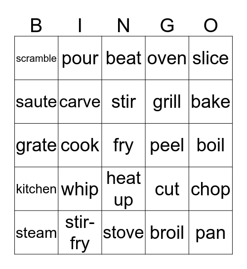 Food Preparation Bingo Card