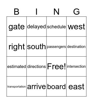 Schedule & Directions Bingo Card