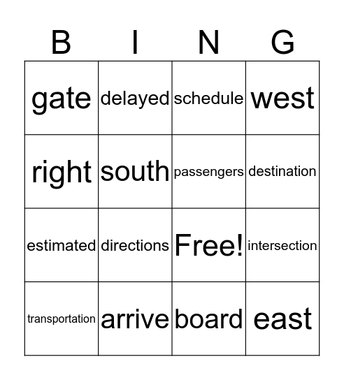 Schedule & Directions Bingo Card