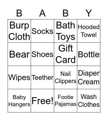 Baby Is Coming Bingo Card