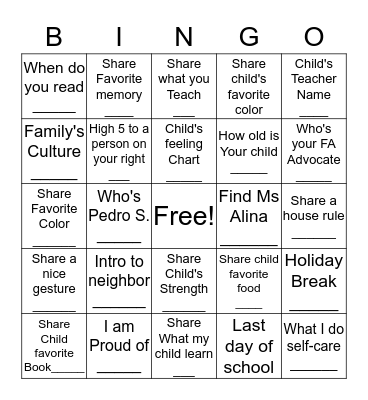Socialization Bingo Card