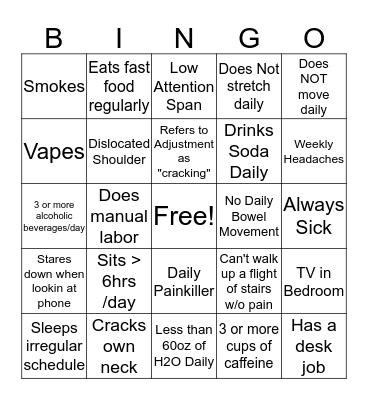 Chiropractic Bingo  Bingo Card