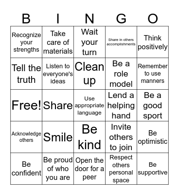 Self Esteem and Respect  Bingo Card