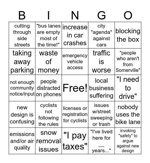 Broadway Bus Lane Bingo Card