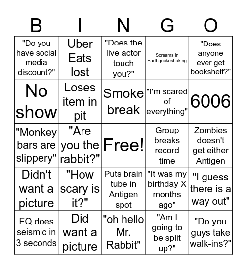 Nowayout Bingo Card