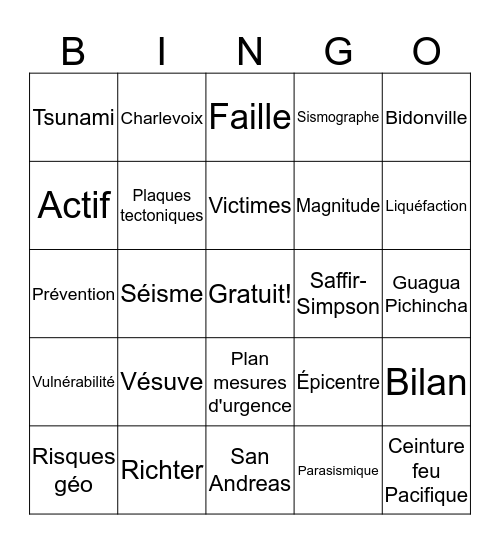 Bingo Révision de Géo Bingo Card