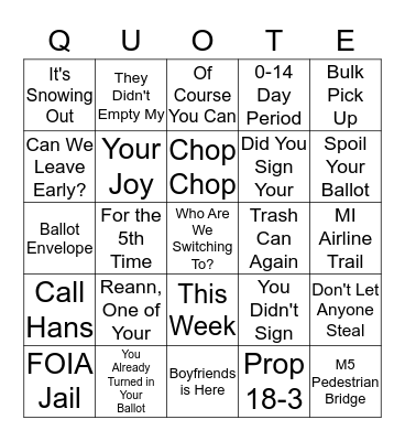 Holiday Bingo Card
