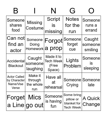 Tech Week Bingo Card
