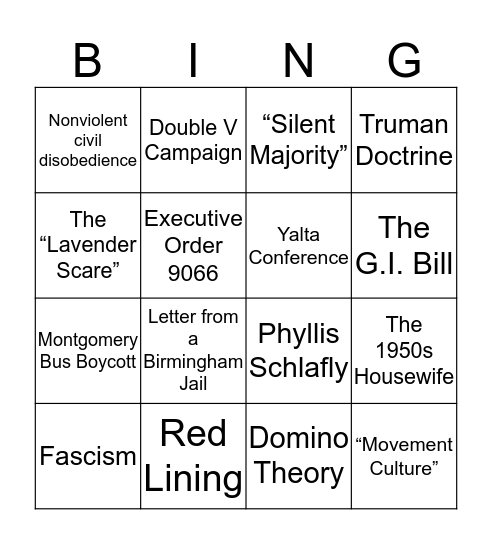 7B Final Key Word Bingo Card