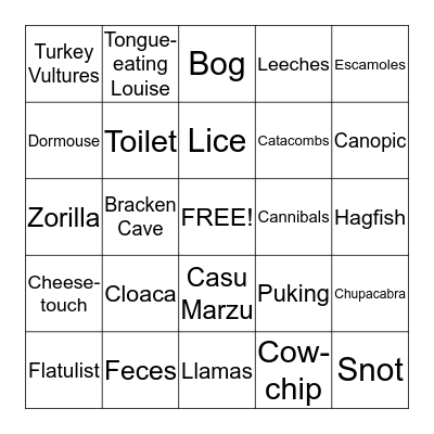 Gross-Out Bingo Card