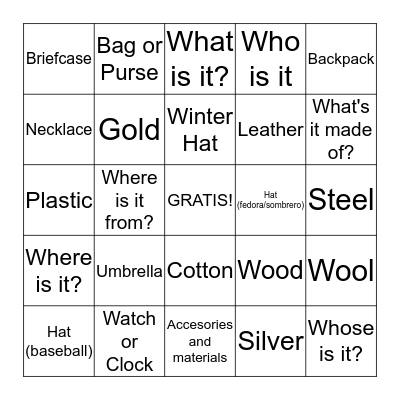 Accesorios y Materiales Bingo Card