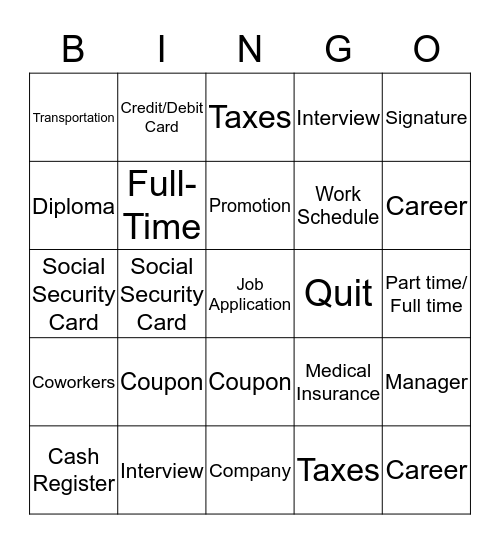 Job Related Vocabulary  Bingo Card