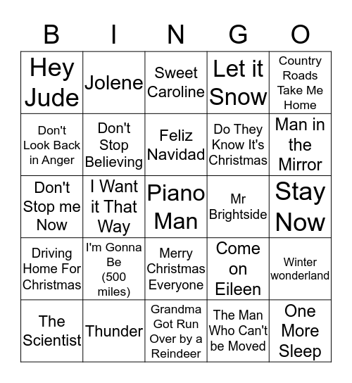 MUSIC BINGO  Bingo Card
