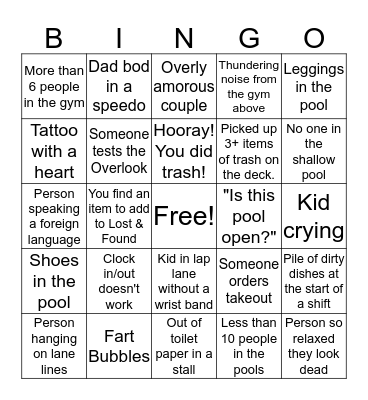 Lifeguard Bingo - December edition Bingo Card