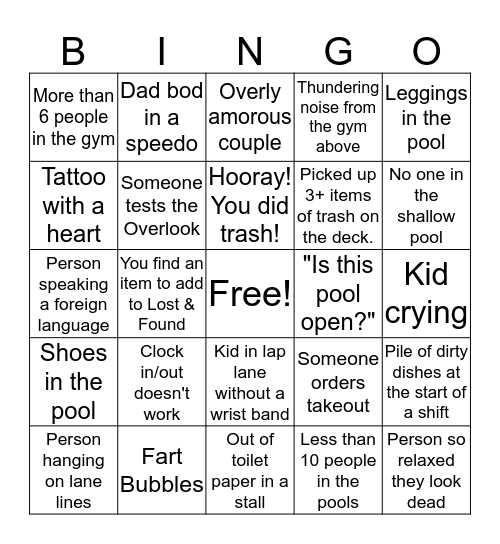 Lifeguard Bingo - December edition Bingo Card