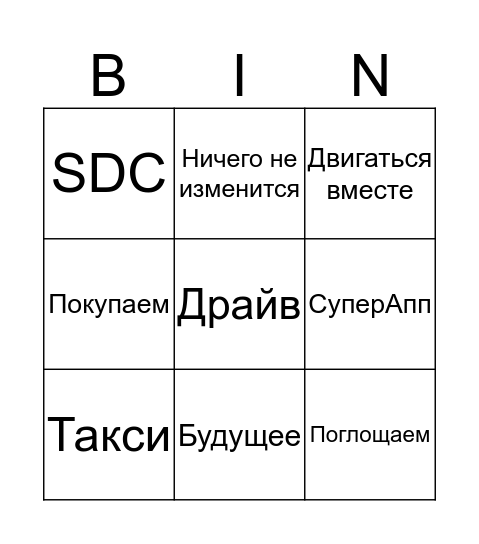 Яндекс <> Такси Bingo Card