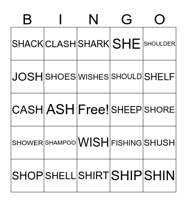 SH WORDS BINGO! Bingo Card