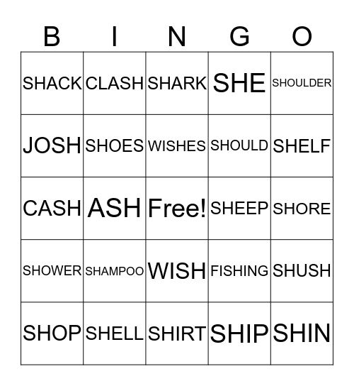 SH WORDS BINGO! Bingo Card