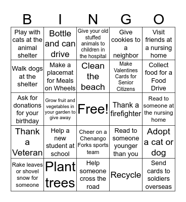 Community Service Bingo Card