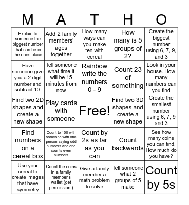 MATHO Bingo Card