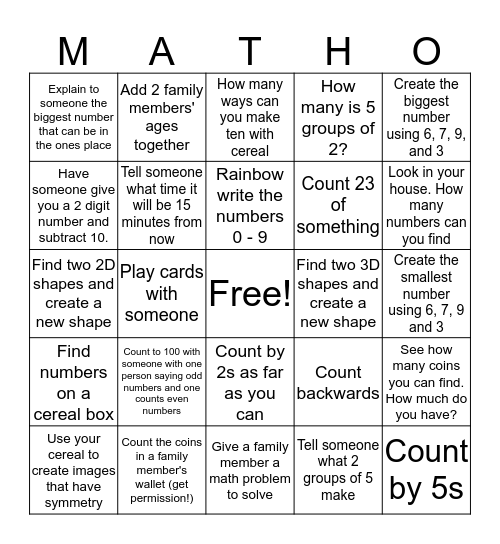 MATHO Bingo Card