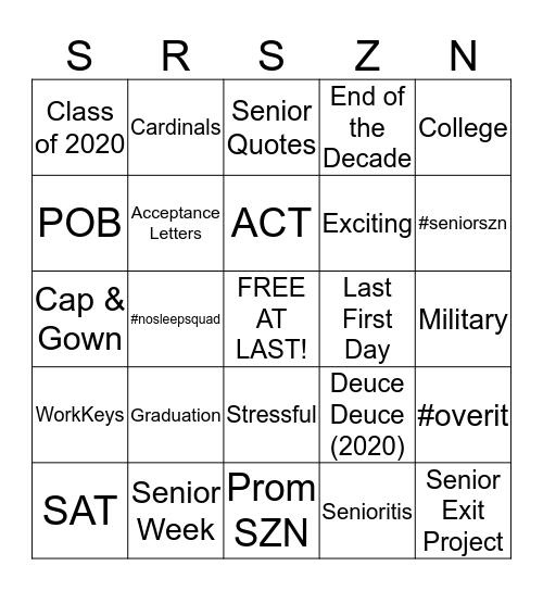 Senior SZN Bingo Card