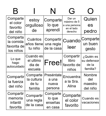 Socialización Bingo Card