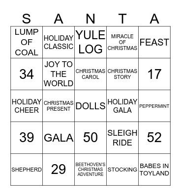 East Main Christmas Bingo Card