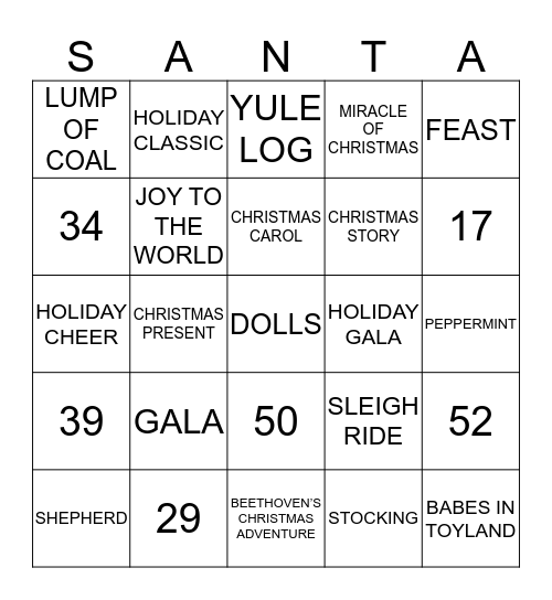 East Main Christmas Bingo Card