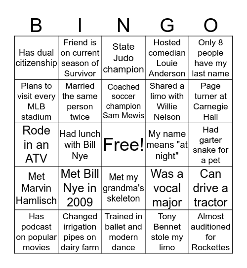 Bingo for Barbara! Bingo Card
