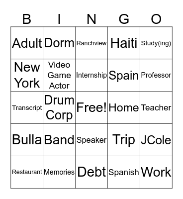 James Graduation Bingo Card