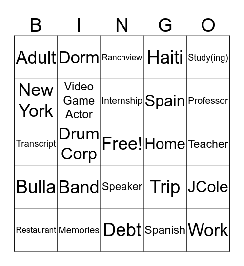 James Graduation Bingo Card