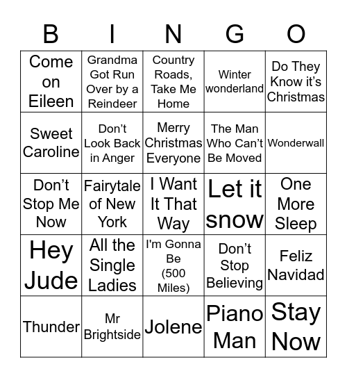 MUSIC BINGO  Bingo Card