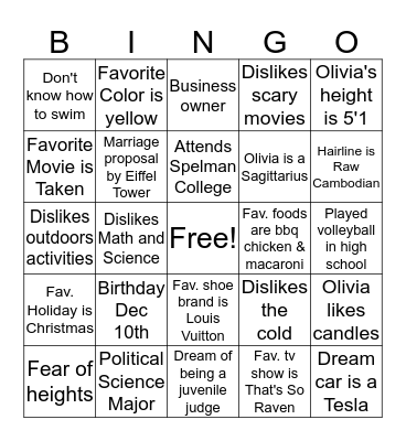 Olivia's 21st Birthday Bash ! Bingo Card