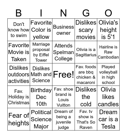 Olivia's 21st Birthday Bash ! Bingo Card