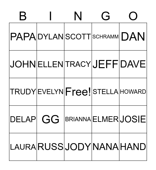 OUR FAMILY Bingo Card