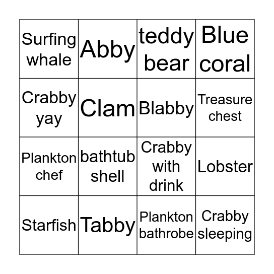 Crabby Bingo! Bingo Card