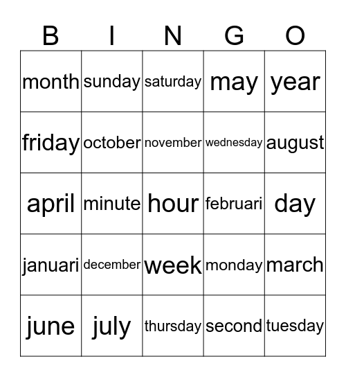 Time Bingo Card