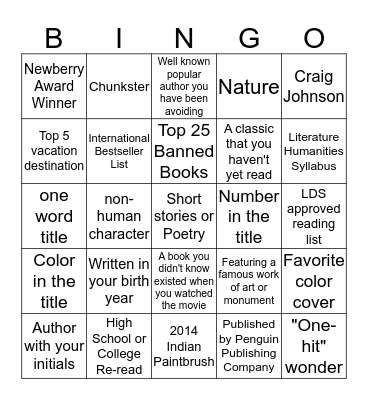 Summer/Fall Book Challenge!  Bingo Card