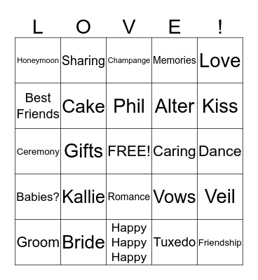 CONGRATS KALLIE & PHIL Bingo Card