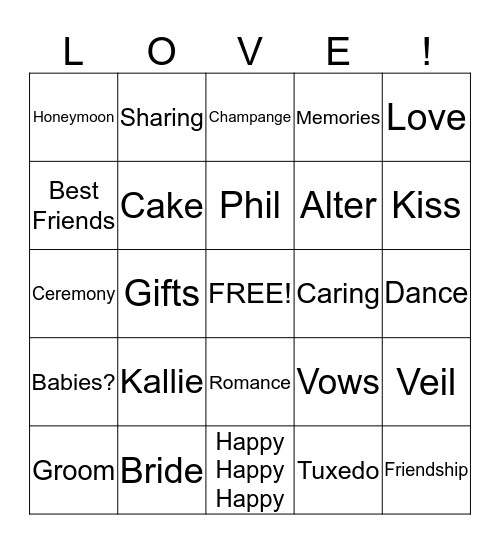 CONGRATS KALLIE & PHIL Bingo Card