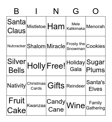 Holiday Fun Bingo Card